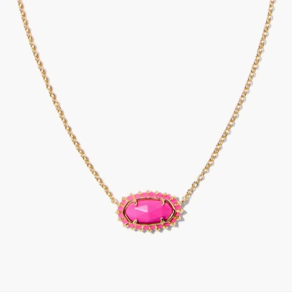 NWT Kendra Scott Elisa Color Burst Frame Gold Necklace In Neon Pink